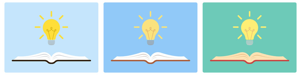 Open book lamp icons set. Lamp icon illustration idea.