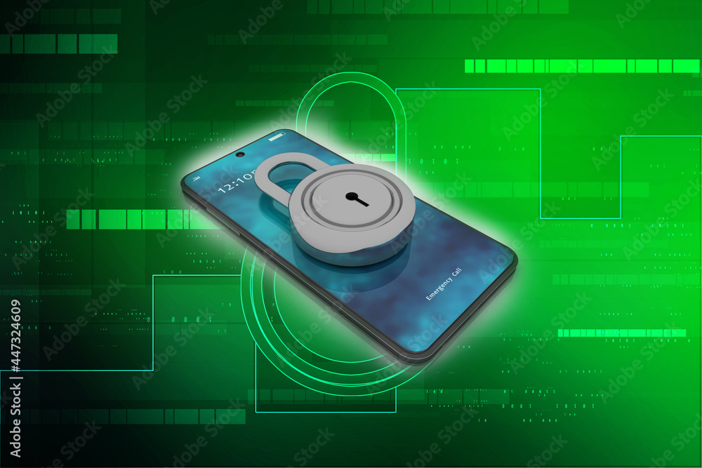 Poster 3d rendering transmitter mobile wifi with lock