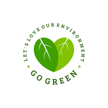 two green leaves forming a heart for go green logo design