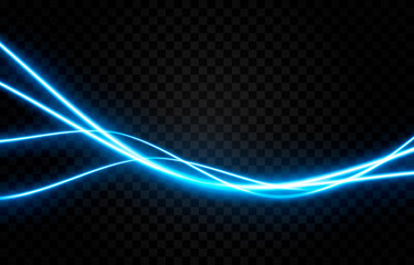 Vector glowing light lines. Neon light, electric light, light effect png. Blue line png, magical glow, shine.