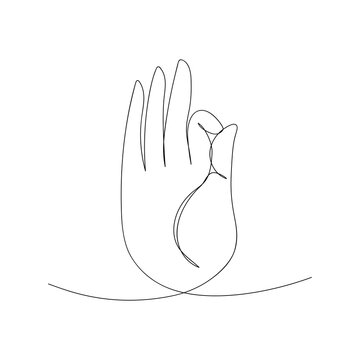 recommend clip art: Om mudra hand drawn in one line. Symbol of Buddhism, Yoga, Hinduism, Spirituality. Yoga mudra. Black and white vector illustration.
