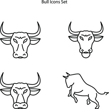 bull icons set isolated on white background. bull  icon thin line outline linear bull symbol for logo, web, app, UI. bull icon simple sign.