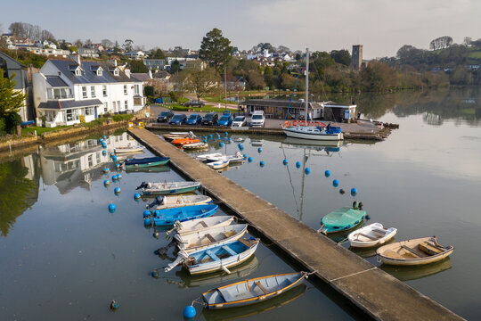 Boats On The Pontoon In Stoke Gabriel In The South Hams, Devon, England