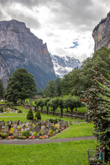 cemetery in Lauterbrunnen Valley in Switzerland