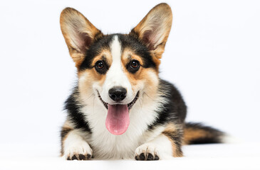 smiling corgi dog on a white background