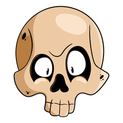 Vector illustration of a skull in cartoon style. Funny skull. Cartoon skull isolated on white background.