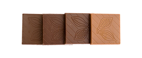 pieces of milk chocolate on a white background