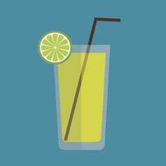 Cocktail,juice,lemonade with lemon and lime. Flat flass drink illustration.