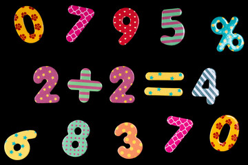 Simple mathematical equation. Two plus two equals four. Math task concept