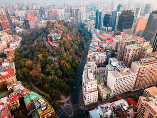 Aerial view of santa lucia hill in downtown santiago de chile