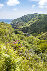 Looking down on Petit Bot Bay from a â€œRuette Tranquilleâ€,  a Quiet Lane near Petit Bot, Guernsey, Channel Islands UK