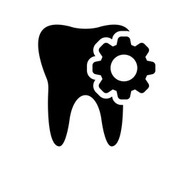 Dental treatment gear tooth icon. Tooth treatment procedure icon. Tooth repair with gear