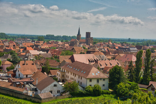 Blick vom Chateau Isenbourg auf Rouffach im Elsass