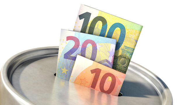 Spendendose mit Euroscheinen