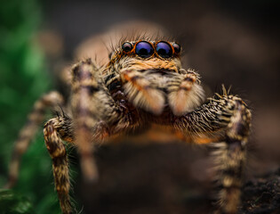 Rindenspringspinne (Marpissa muscosa), Spinnen, Nahaufnahme