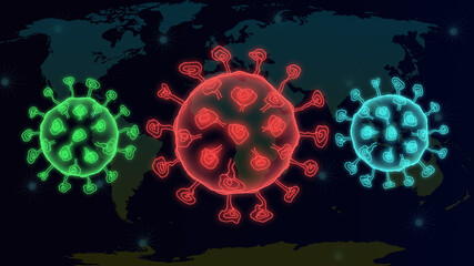 3d illustration transparent covid-19 virus model or coronavirus case of respiratory epidemic or damage the lungs on world map background