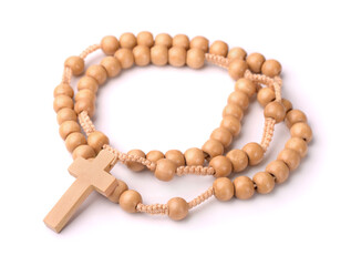 Obraz premium Wooden rosary beads and cross