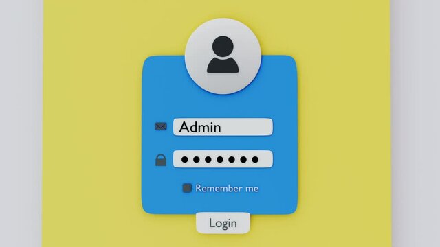 3d visualization Login form page. animated registration window