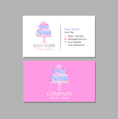 Cake Business Card Design in Pink and Purple