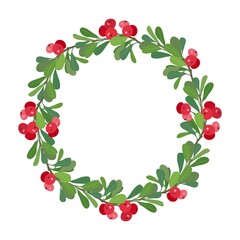 Wreath of bearberry on a white background with place for text. Vector illustration