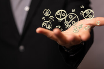 Interest rates effect on stock market share prices and global economic inflation and deflation, percent symbol