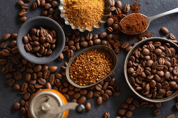 Coffee concept with coffee beans and sugar