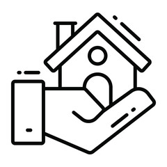 house in hand trendy icon, line style isolated on white background. Symbol for your web site design, logo, app, UI.
