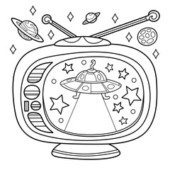 Coloring antistress page for adults 
and children. Cosmos in TV