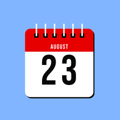 August day 23. Number twenty-three on a white paper with red color border on a blue background vector.