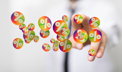  touching sales icons with a as 3D rendering