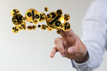  touching sales icons with a as 3D rendering