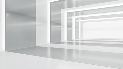 Fototapeta premium Abstract empty corridor with light. Futuristic white space interior design. 3d illustration