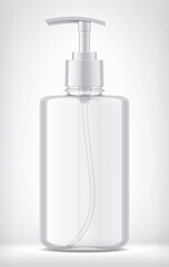 Transparent plastic bottle on background. 