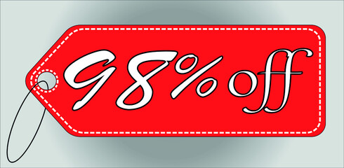 98 percent off red tag. 98 percent discount tag for offers and promotions - obrazy, fototapety, plakaty