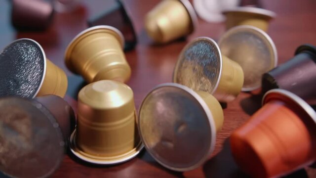 Coffee pods falling in slow motion