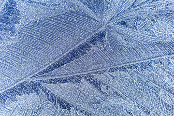 Frost pattern on a cold winter morning on the bonnet of a car