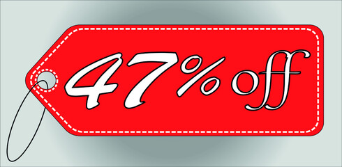 47 percent off red tag. 47 percent discount tag for offers and promotions