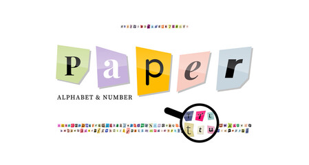 Set of colorful newspaper cut letters, alphabet fonts, letters and numbers cut from a glossy magazine.