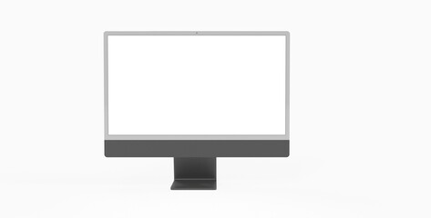 Realistic 3D Computer, with a white screen, isolated on a background