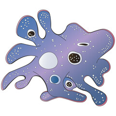 Purple amoeba proteus protozoan isolated white background