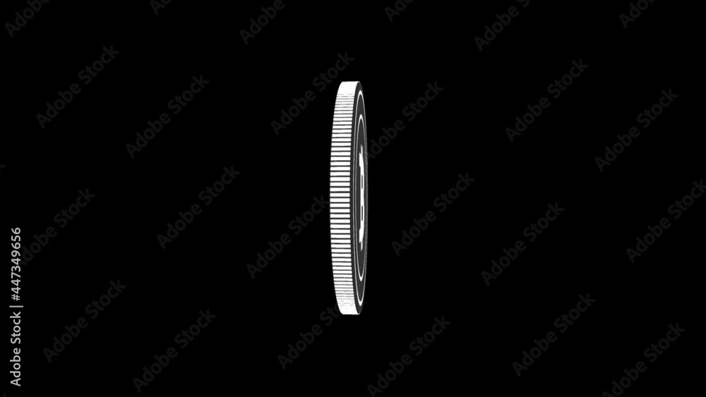 Poster Bitcoin BTC cryptocurrency isolated flat coin on black and green screen loopable background. Rotating flat metal looping abstract concept. 3D loop seamless animation.
