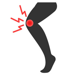 Vector knee pain clipart. Knee injury illustration. Pain in knee icon.
