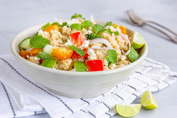 Bulgur Wheat Salad with Vegetables in a Bowl Close Up