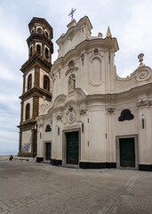 Fototapeta na wymiar Facade of the Collegiate Church of Santa Maria Maddalena in Atrani, Amalfi Coast, Italy