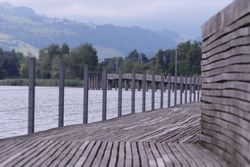 wooden bridge on the lake in Switzerland