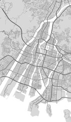 Urban city map of Hiroshima. Vector poster. Black grayscale street map.