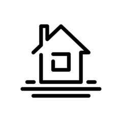 House icon. Black contour linear silhouette. Front view. Vector simple flat graphic illustration. The isolated object on a white background. Isolate.