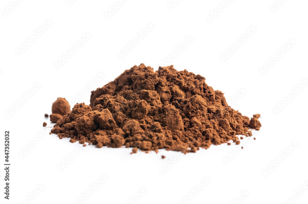 Wall mural cocoa powder isolated on white background.