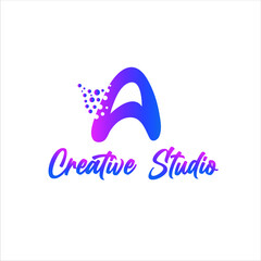 A Letter Creative Logo for Technology, Photography, Video Editing Companies. Graphic Studios Pixel Style Flat Minimalist Modern Logo Design.