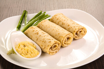 Staffed pancakes with minced meat